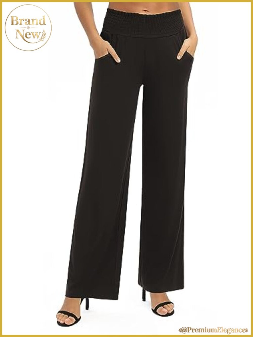 High Waist Flowy Palazzo Pants Elastic Waist Wide Leg Stretchy Lounge Trousers